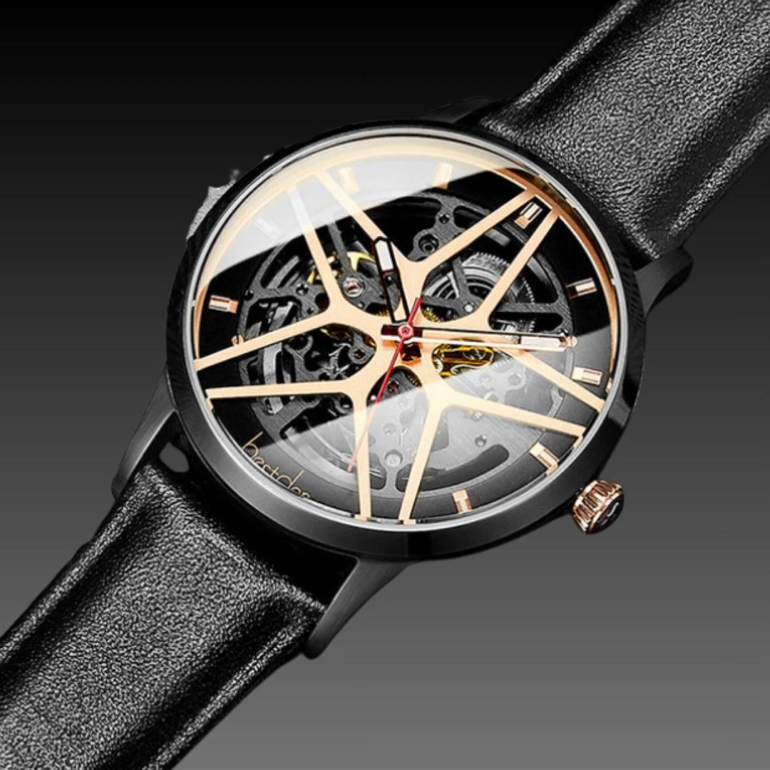 Men's Double-Sided Skeleton Watch – 41mm Automatic Mechanical Stainless Steel