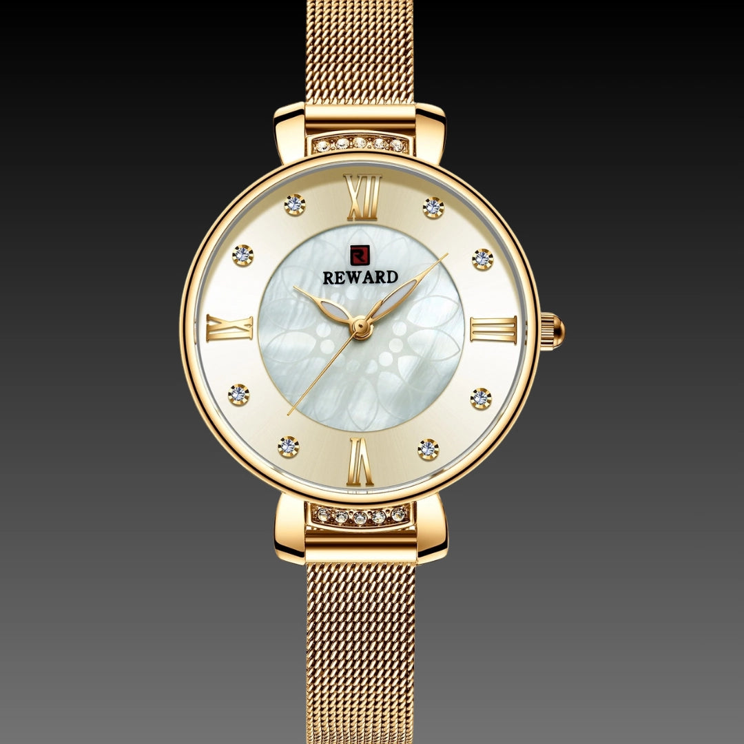 Milanese Mesh Ladies Watch: 33mm Textured Dial | Slim 10mm Steel Strap | Roman Numerals