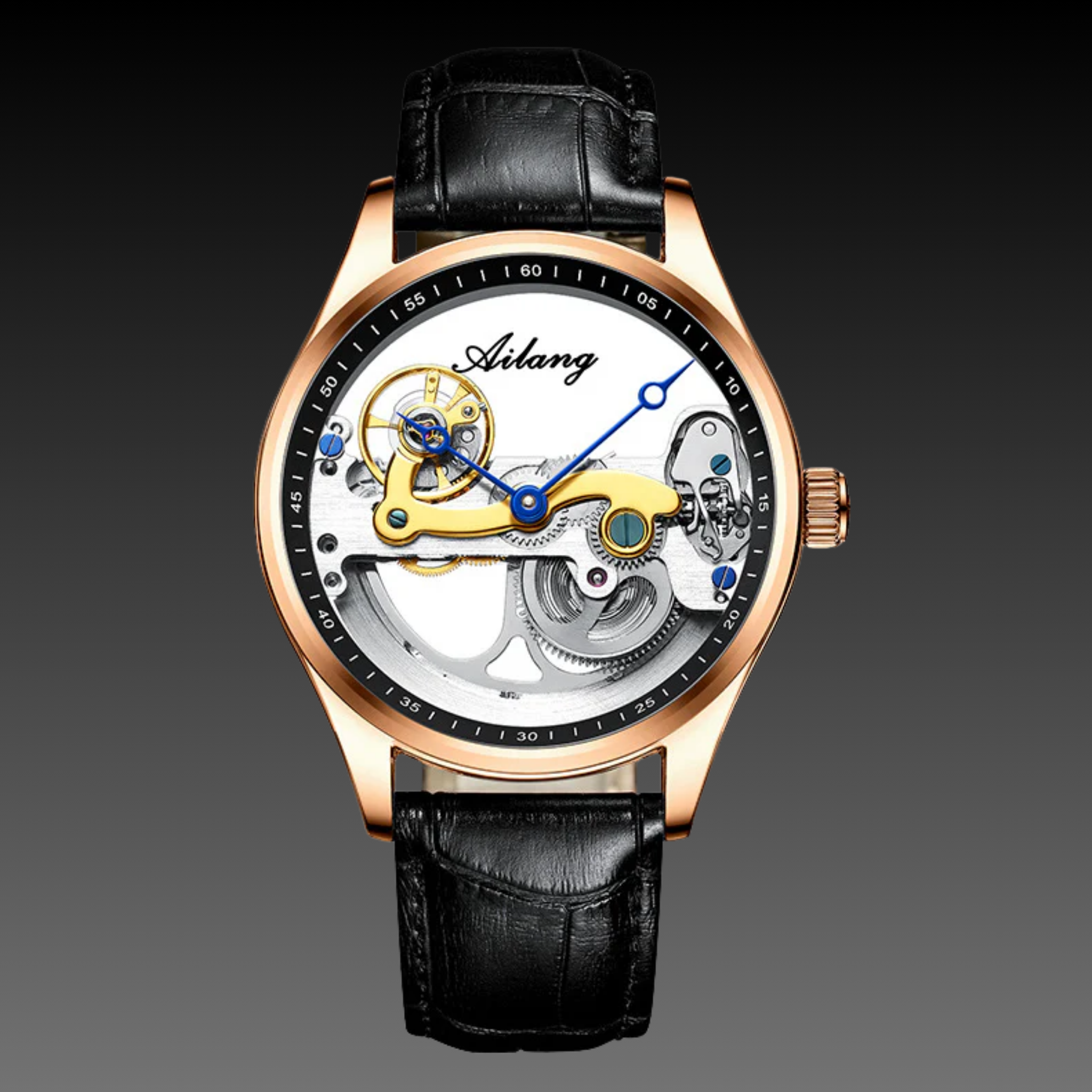 Men's 43mm Round Skeleton Watch | Stainless Steel Automatic Mechanical | Silicone Sport Strap