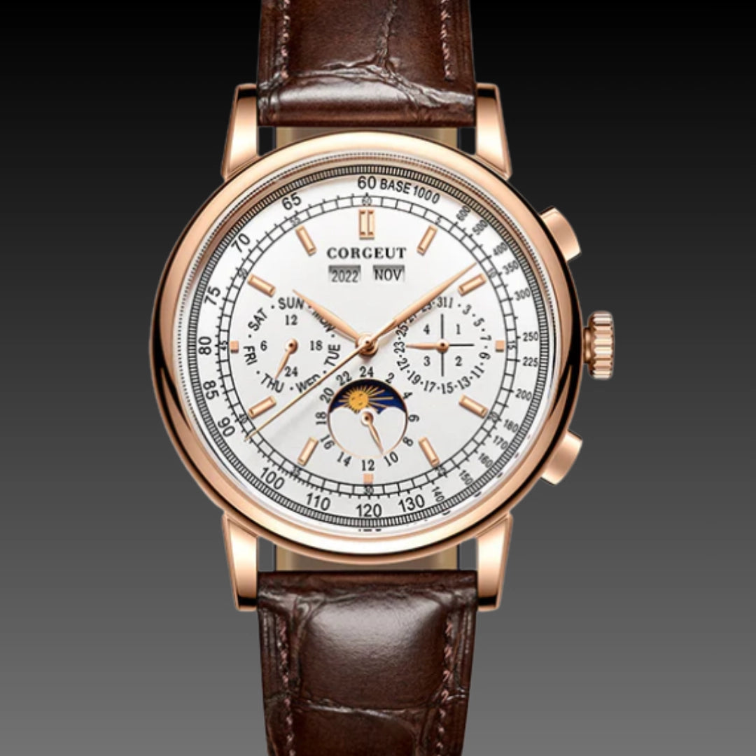 Men's Moon Phase Automatic Watch – 42mm Seagull Mechanical Movement with Full Calendar (13mm Thick)