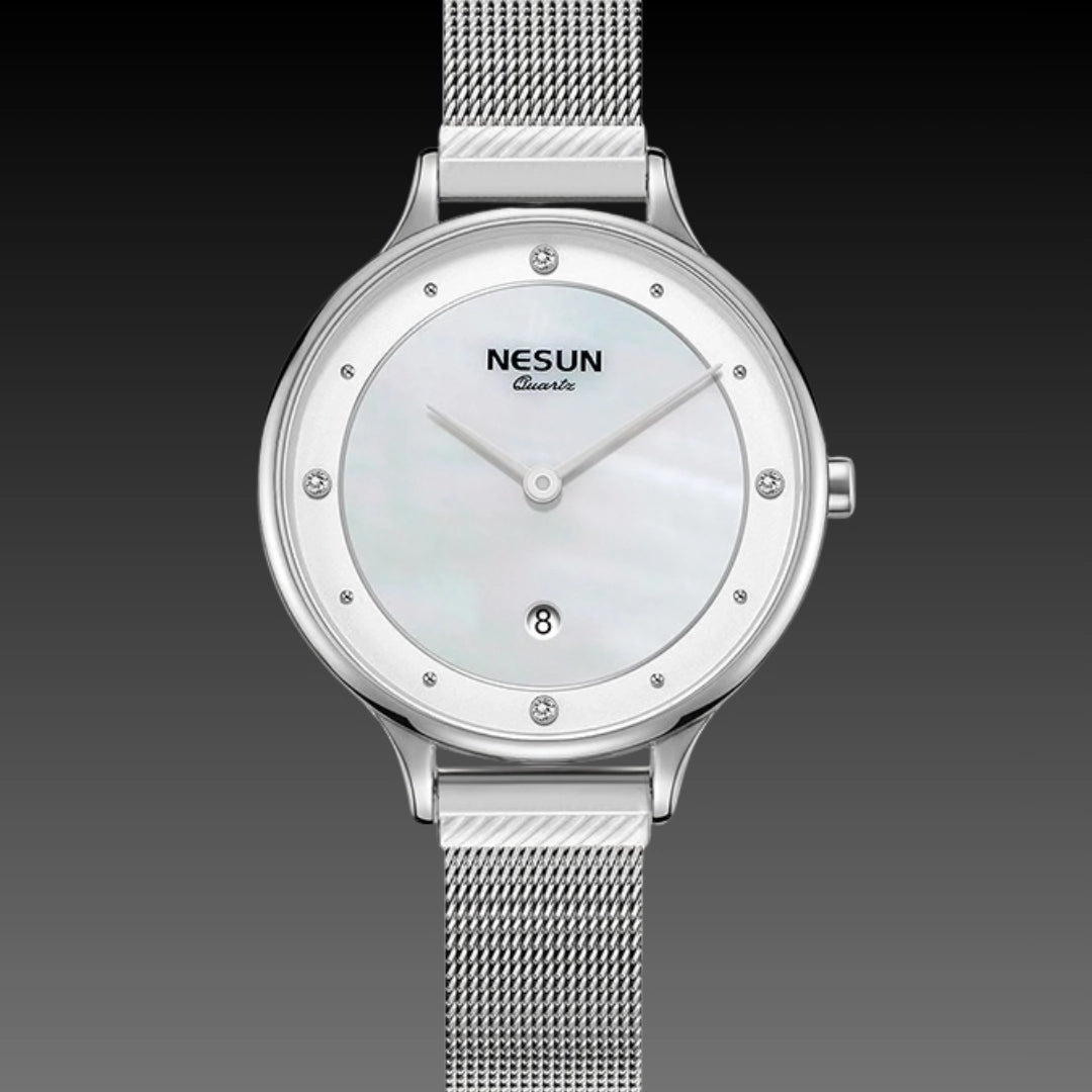 Ladies Fashion Simple Quartz Watch – Ultra-Slim 32mm Stainless Steel Wristwatch with Waterproof Design