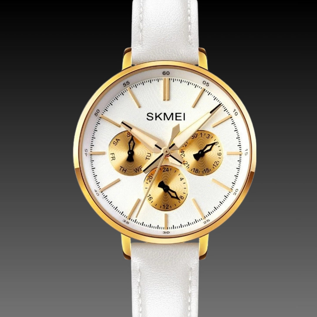 Fashion Six-pin Genuine Leather Women's Retro Round Quartz Watch