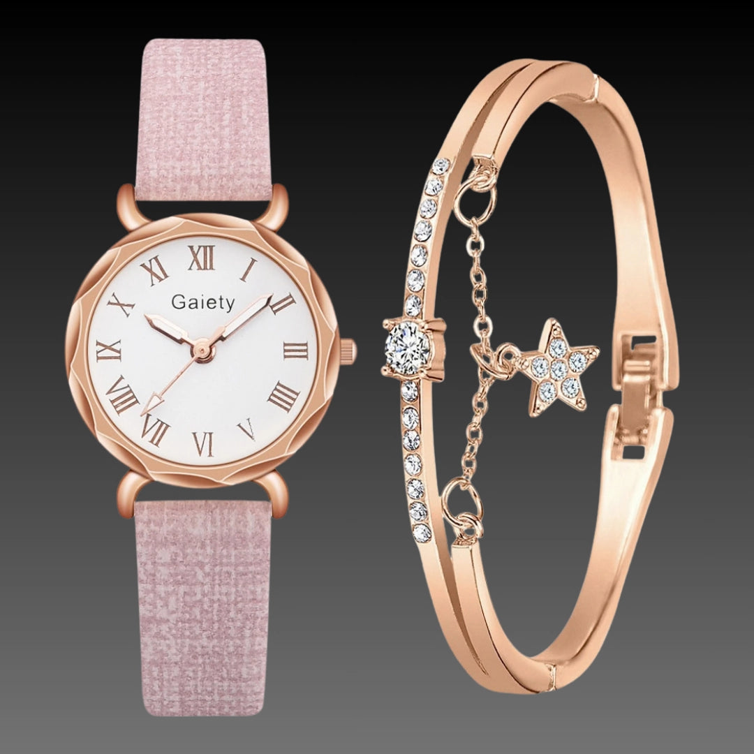 Korean Simple Student Watch – Ladies Quartz Roman Numeral Canvas Strap (Bracelet Set Available)