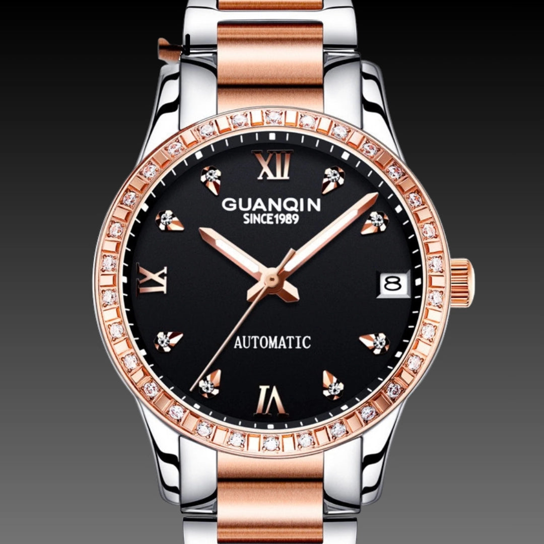 Ladies Titanium Mechanical Watch: 33mm Ceramic Strap | Diamond Bezel | Skeleton Dial