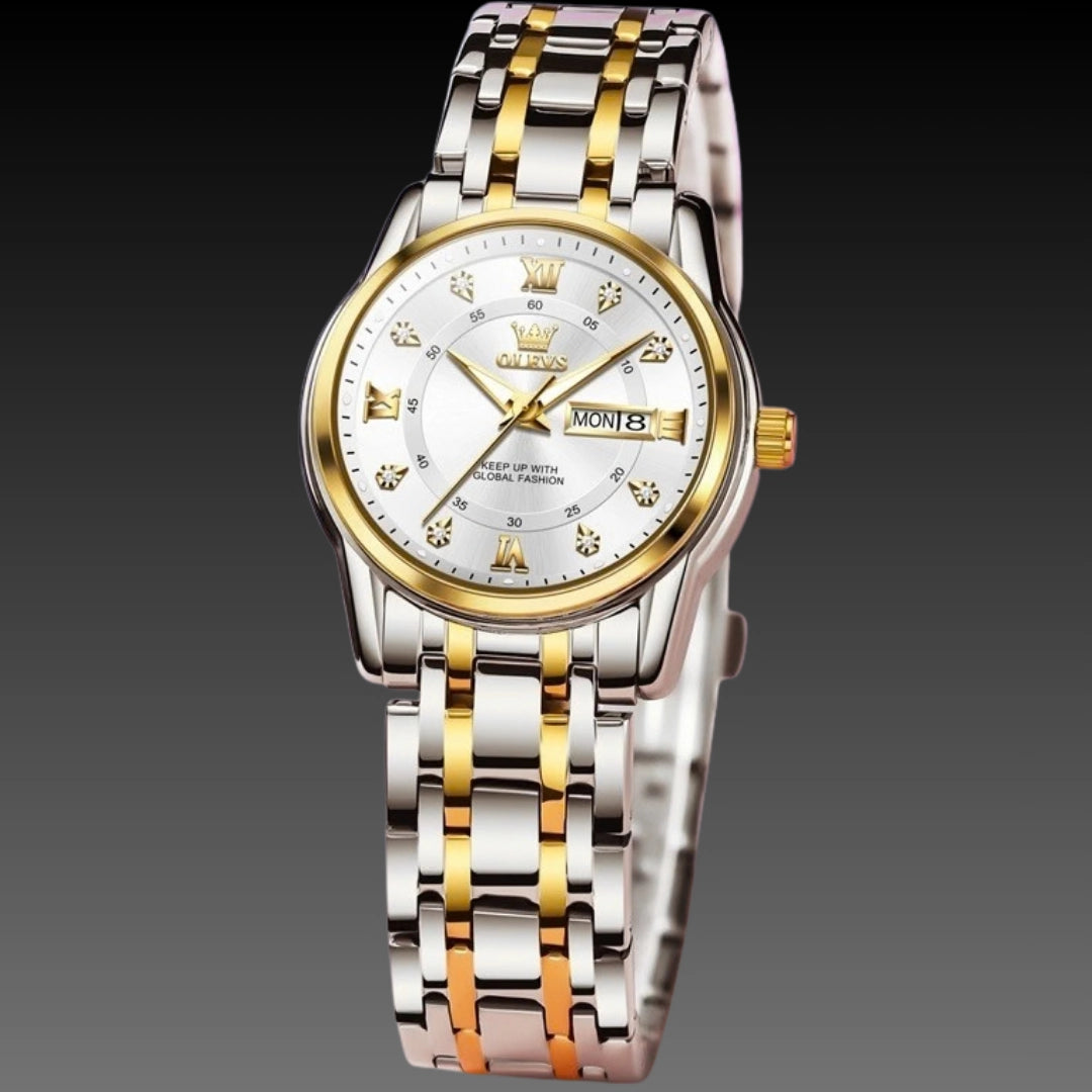 Luxury Roman Scale Calendar Watch: Model 5513 | 29mm Ladies Quartz | 9mm Slim Steel Belt