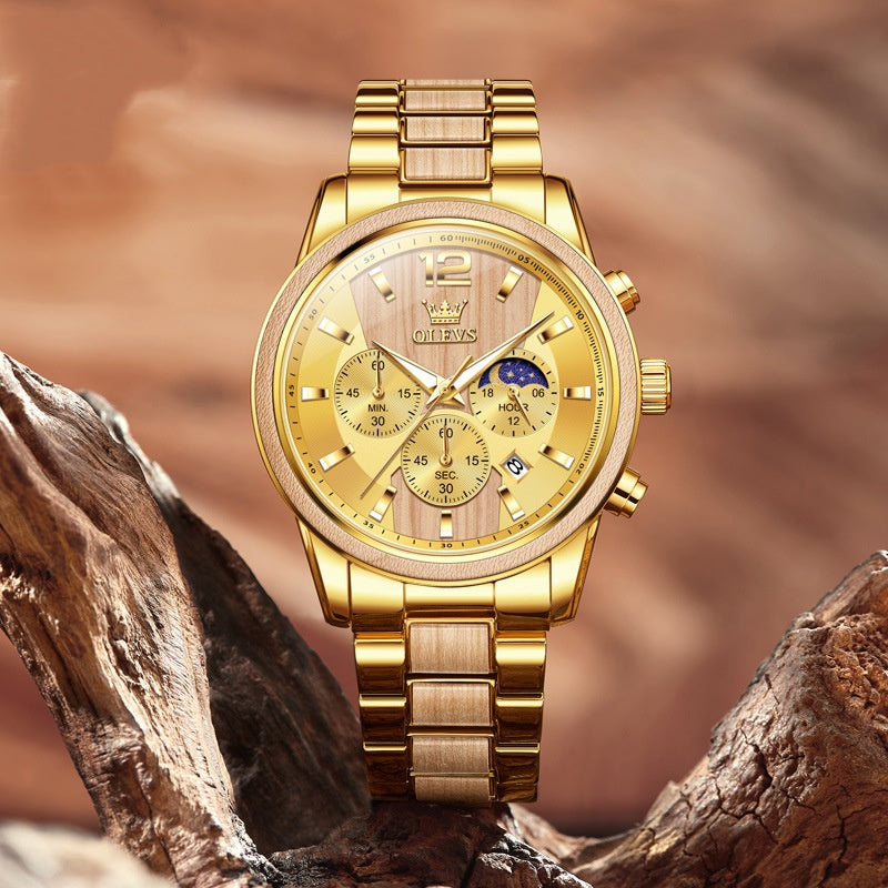 Men's L3645 Six-Hand Quartz Watch – 30M Waterproof Stainless Steel Chronograph with Calendar