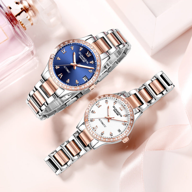 Ladies Titanium Mechanical Watch: 33mm Ceramic Strap | Diamond Bezel | Skeleton Dial