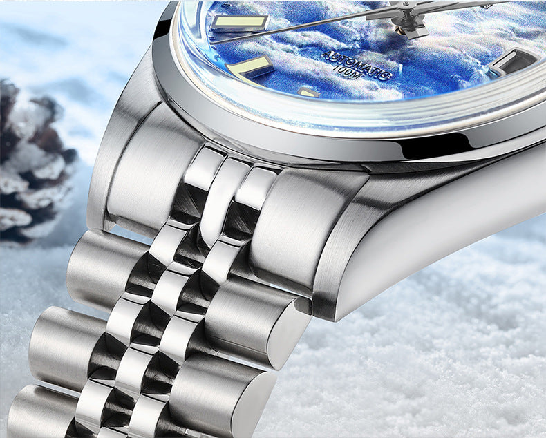 Men's Automatic Mechanical Skeleton Watch – Luminous Steel Band Waterproof Timepiece
