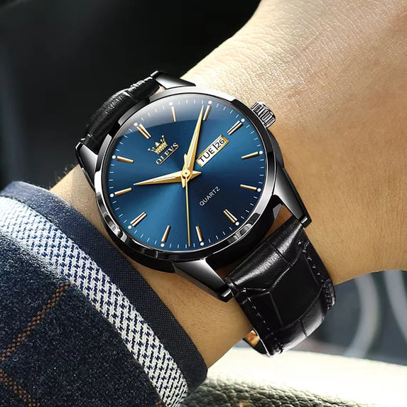 OLEVS Watches for Men Minimalist Ultra Thin Fashion Casual Analog Quartz Date Watch Waterproof Slim Simple Big Face Dress Mens Wrist Watches with Retro Leather Band for Men Reloj para Hombre