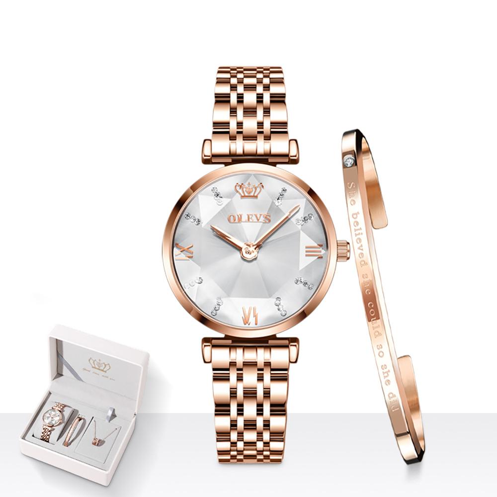 Ladies Light Luxury Quartz Watch – Waterproof Stainless Steel Timepiece with Zircon Accents