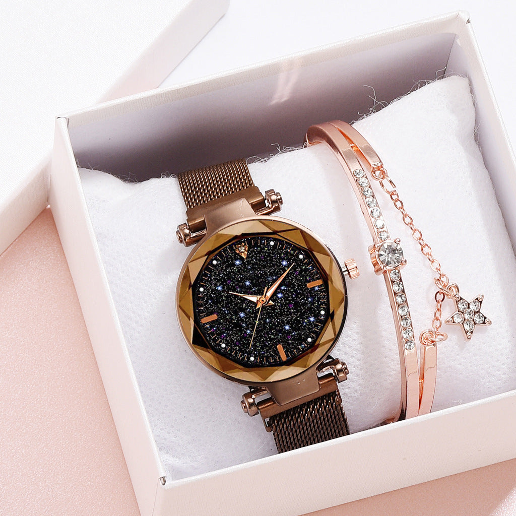 Ladies Magnetite Starry Sky Watch – Ultra-Slim Magnetic Mesh Quartz with Shimmering Dial