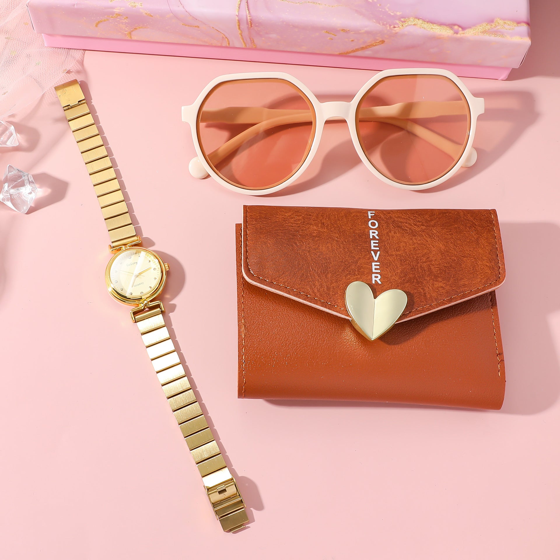 Luxury 3-Piece Gift Set: Steel Belt Watch, Wallet & Sunglasses | 8mm Slim Alloy | Fashion Suit