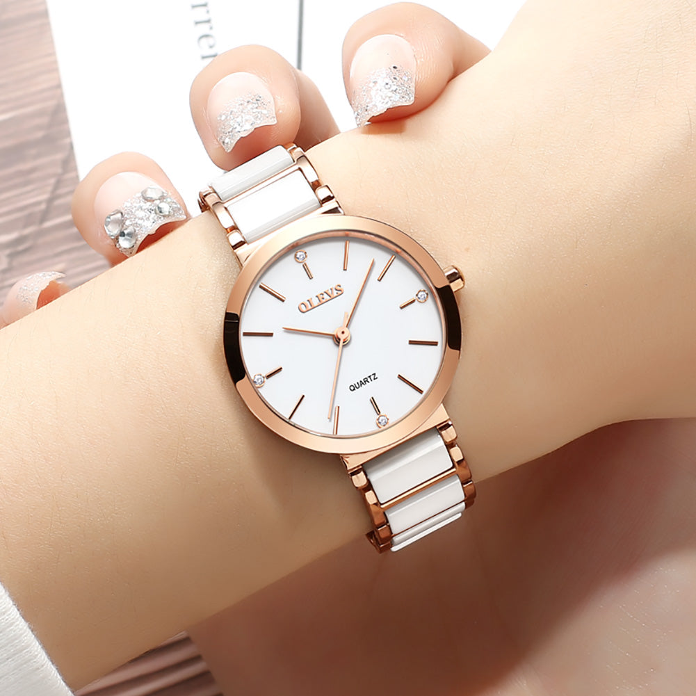 Ladies Rugged Ceramic Watch – Waterproof Fashion Timepiece with Stainless Steel Buckle & Ultra-Slim Design