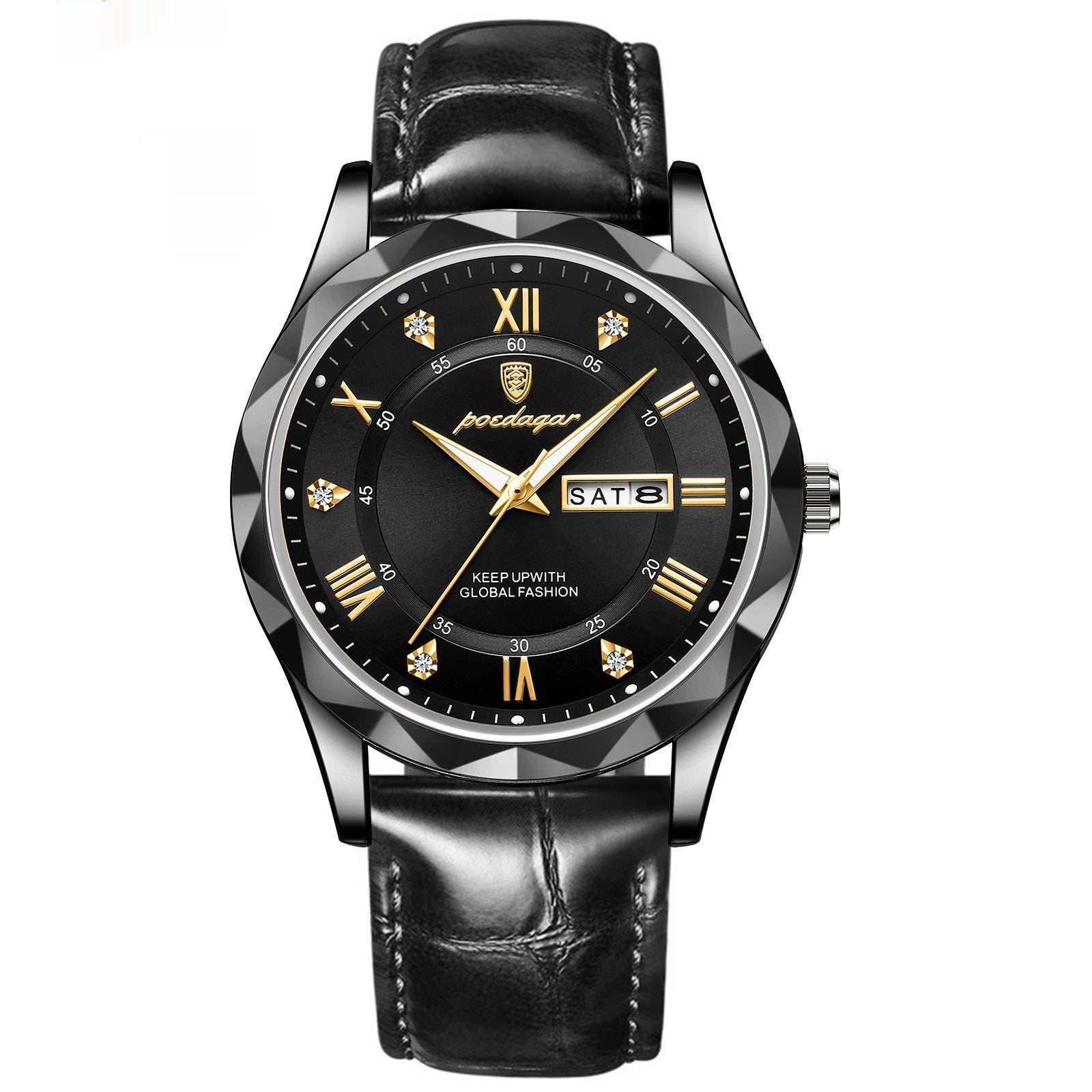 Men's Oversized Leather Watch | 47mm Big Face Chronograph Style | Luxury Quartz