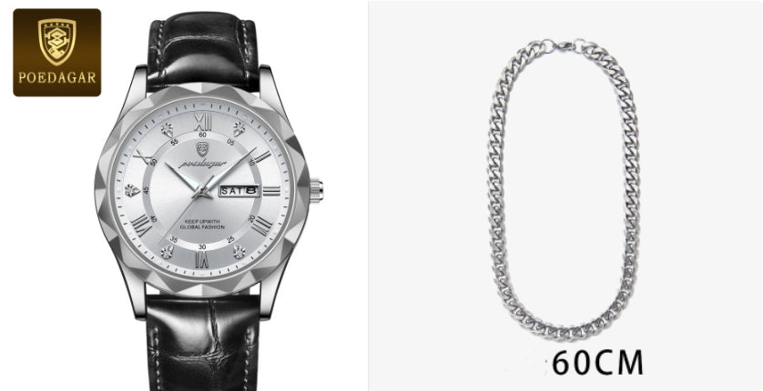 Men's Oversized Leather Watch | 47mm Big Face Chronograph Style | Luxury Quartz