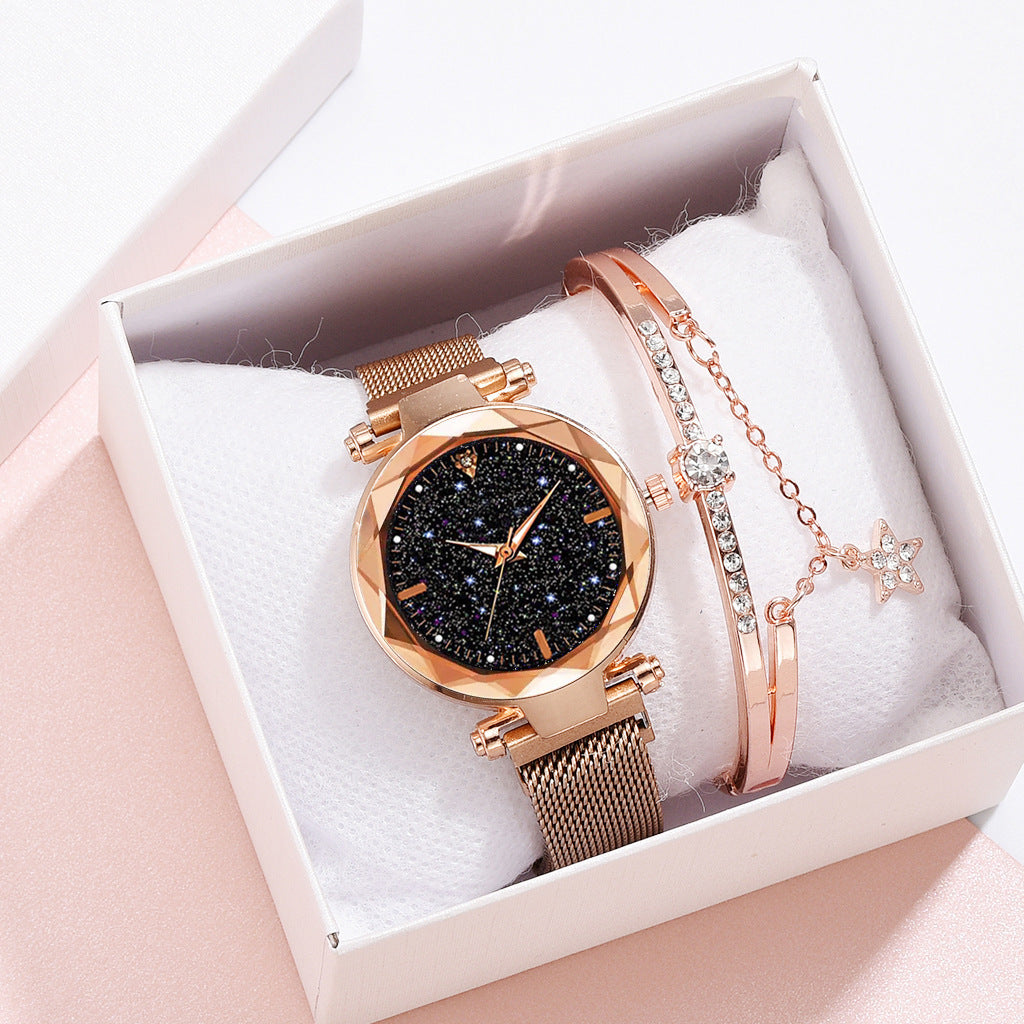 Ladies Magnetite Starry Sky Watch – Ultra-Slim Magnetic Mesh Quartz with Shimmering Dial