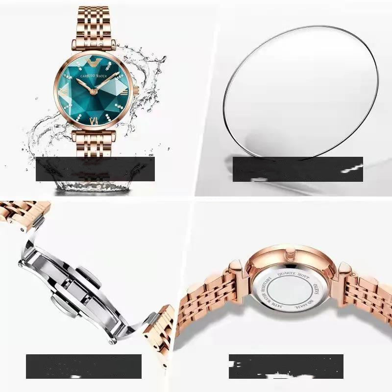 Rose Gold Gem-Tone Watch: 32mm Diamond-Accent Case | Vibrant Dial | Alloy Bracelet