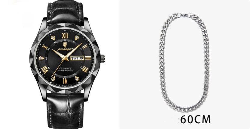 Men's Oversized Leather Watch | 47mm Big Face Chronograph Style | Luxury Quartz