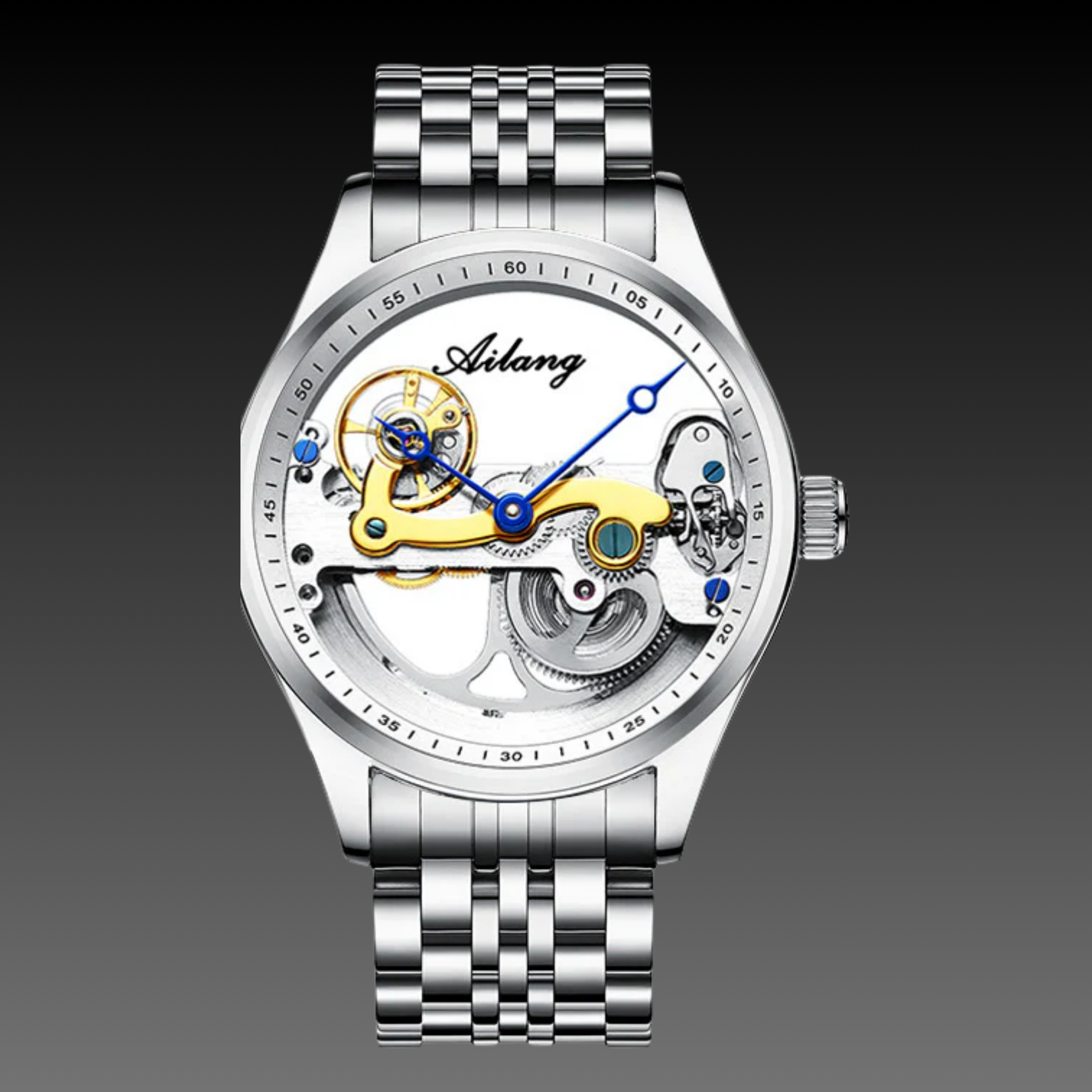 Men's 43mm Round Skeleton Watch | Stainless Steel Automatic Mechanical | Silicone Sport Strap