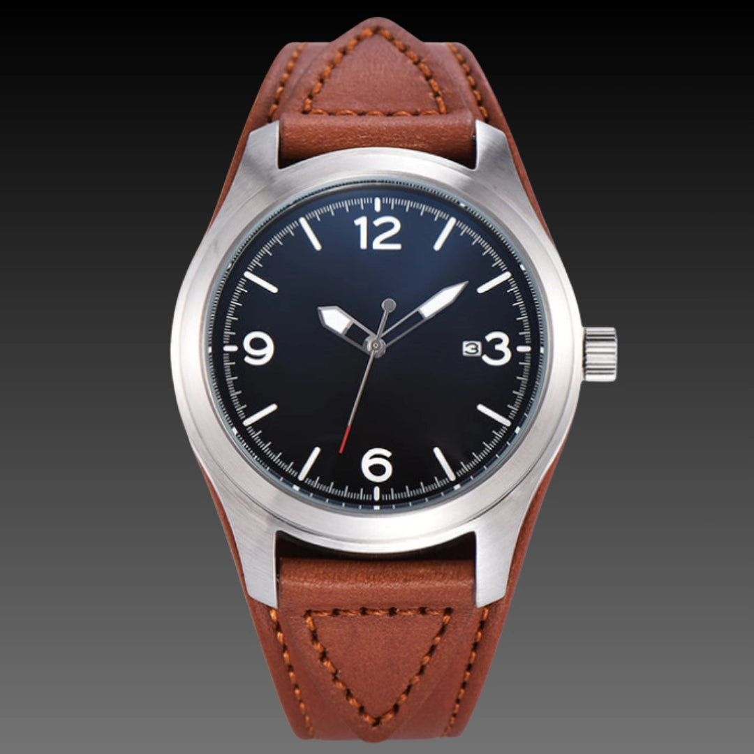 Men's Automatic Mechanical Luxury Watch – Stainless Steel Skeleton Case with Genuine Leather Strap