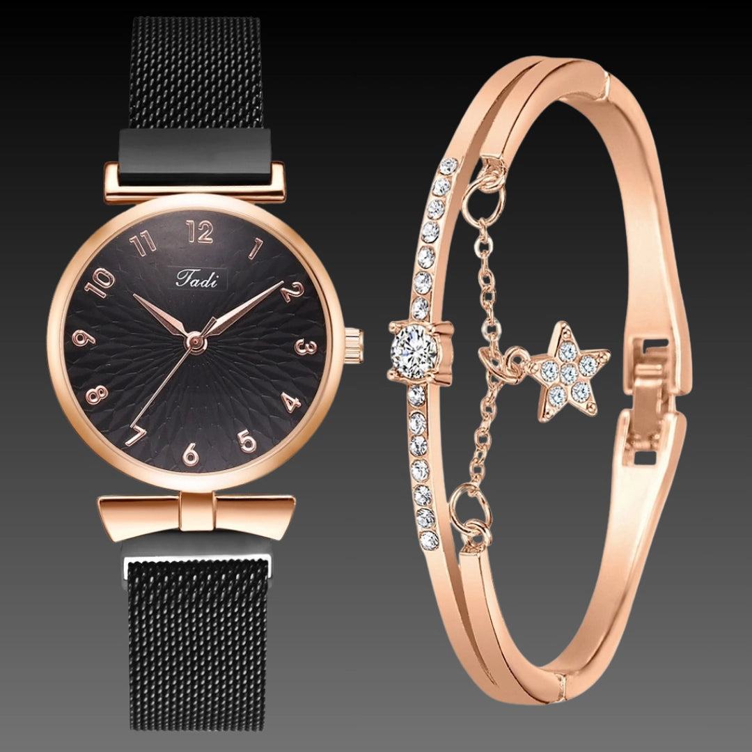 Ladies Bowknot Bracelet Watch Set – Elegant Quartz Timepiece with Matching Rhinestone Jewelry