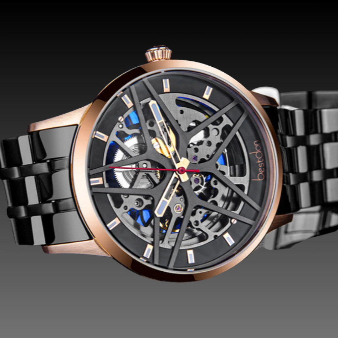 Men's Double-Sided Skeleton Watch – 41mm Automatic Mechanical Stainless Steel