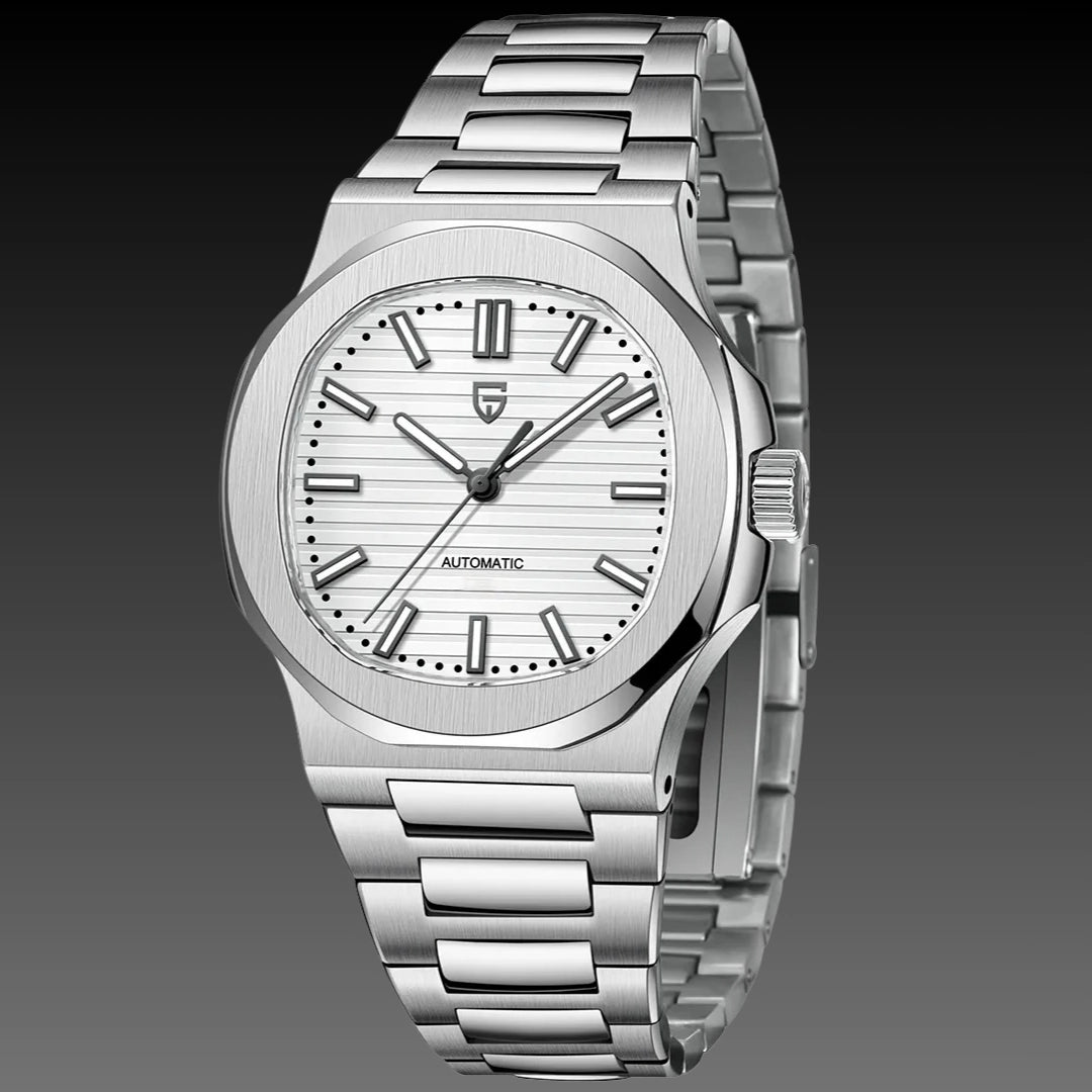 Men's Stainless Steel Automatic Mechanical Waterproof Barrel-shaped Wristwatch