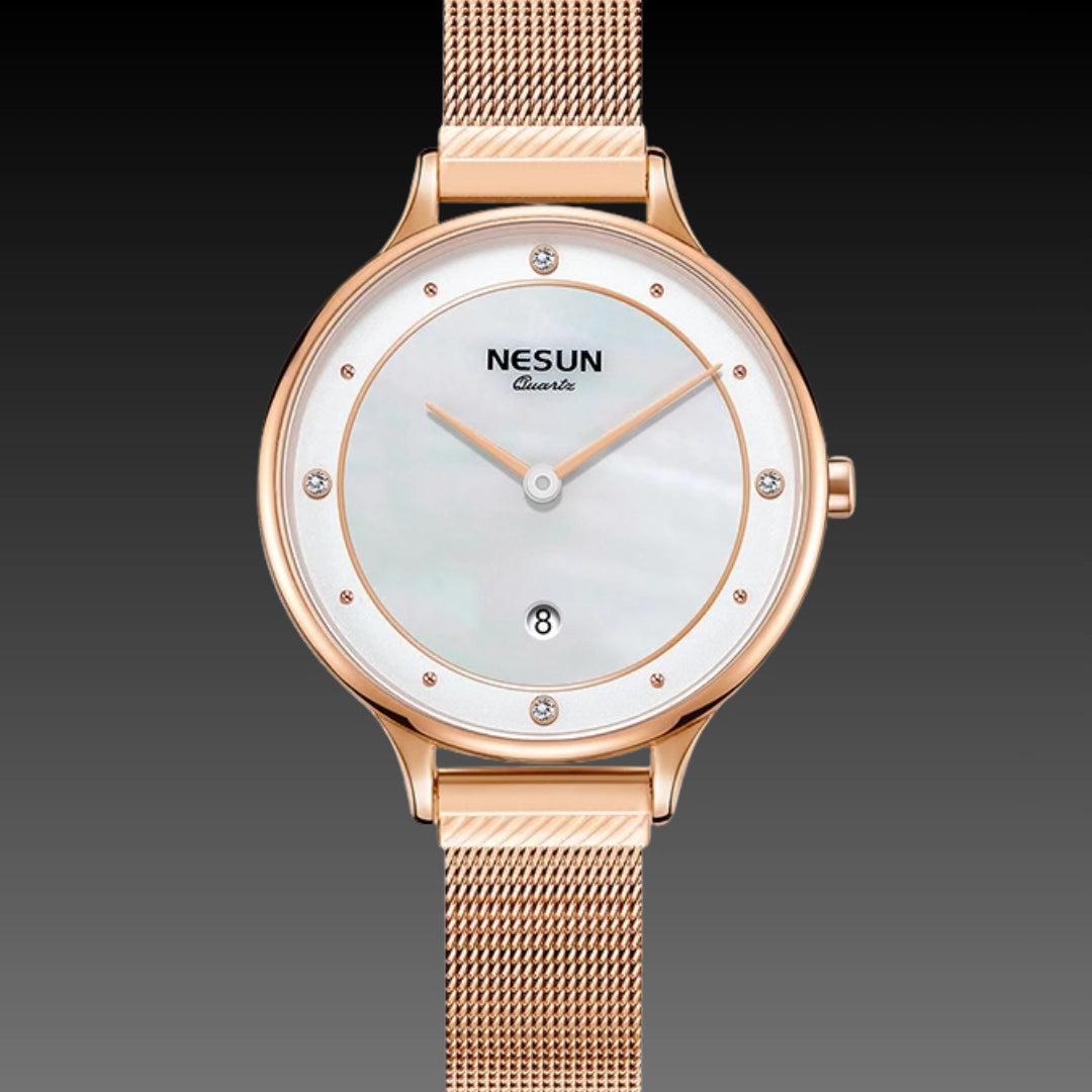 Ladies Fashion Simple Quartz Watch – Ultra-Slim 32mm Stainless Steel Wristwatch with Waterproof Design