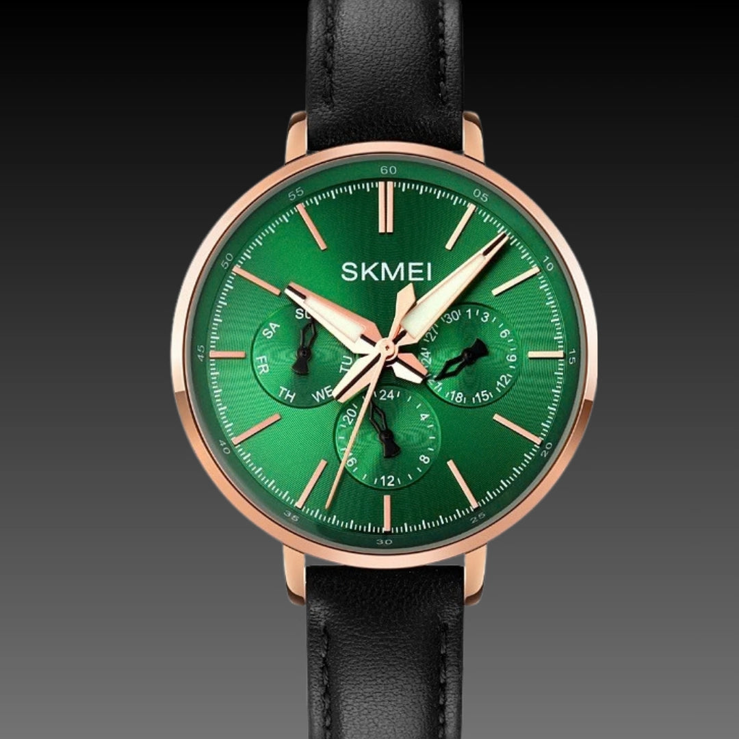 Fashion Six-pin Genuine Leather Women's Retro Round Quartz Watch
