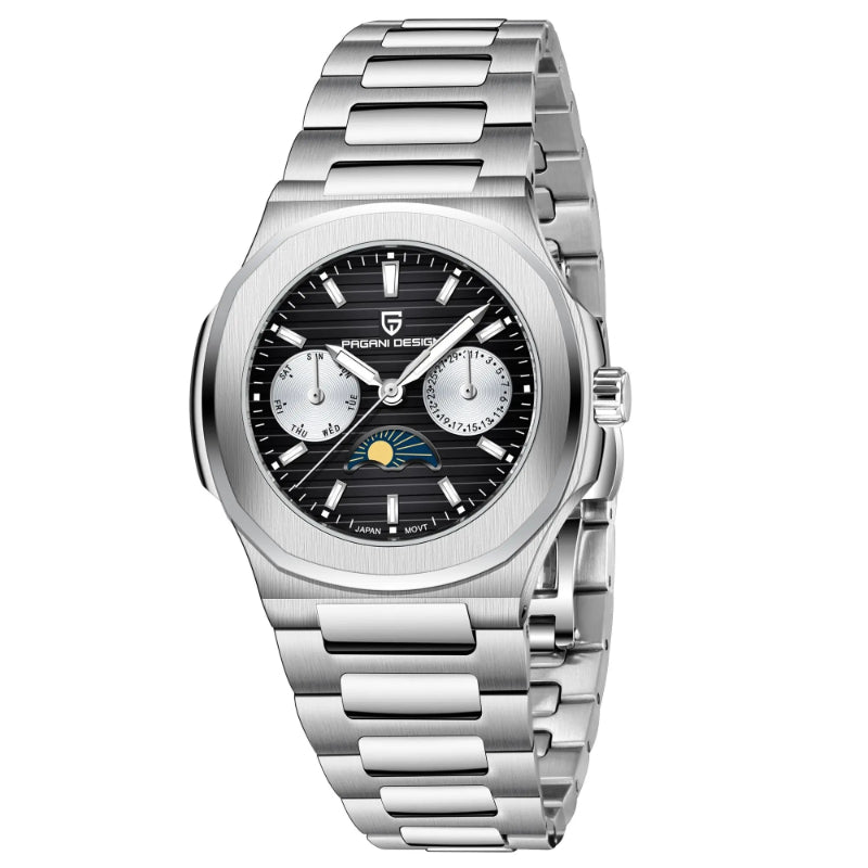 Multi-functional Water-resistant Luminous Sporty Moon Phase Watch With A Chronograph