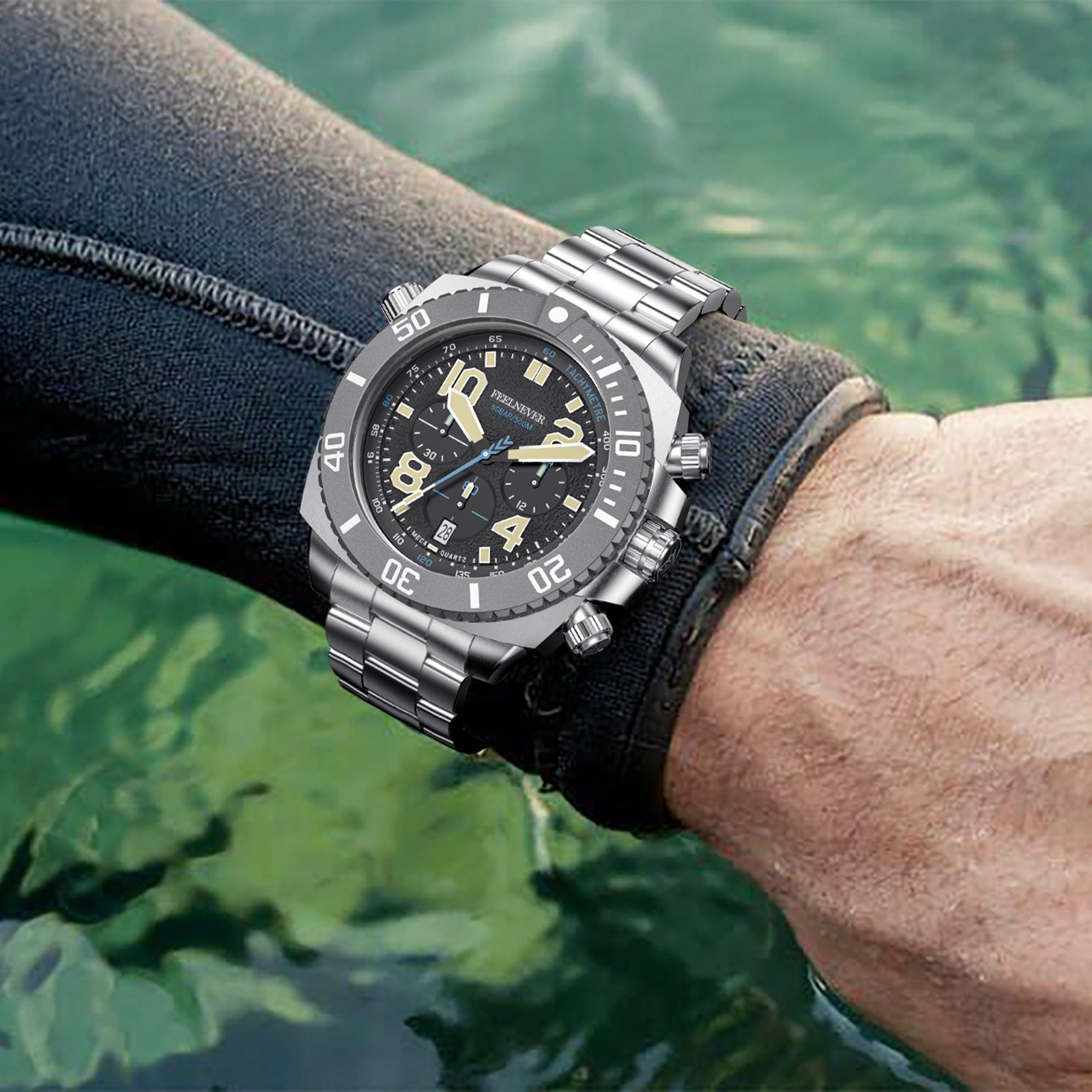 Men's 48mm "Deep Dive" Chronograph: 500M Waterproof | Meca-Quartz | Sapphire