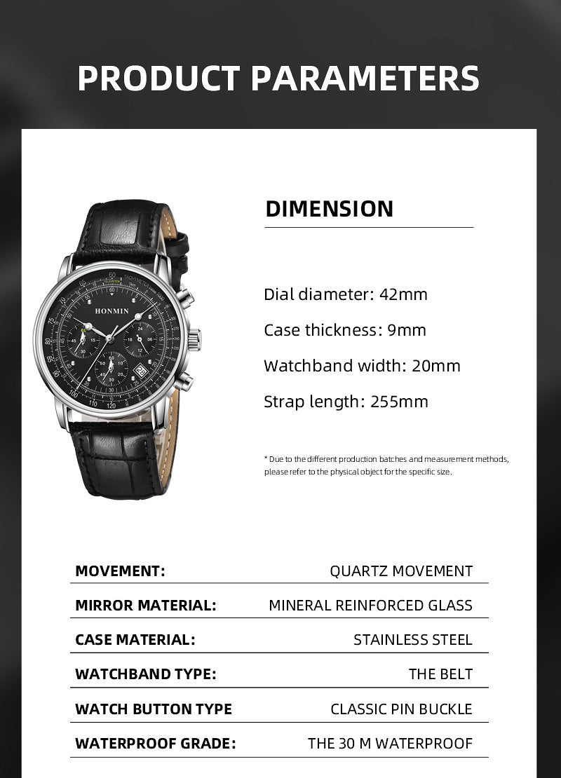 Men’s Business Quartz Watch with Stainless Steel Case (Black/White)