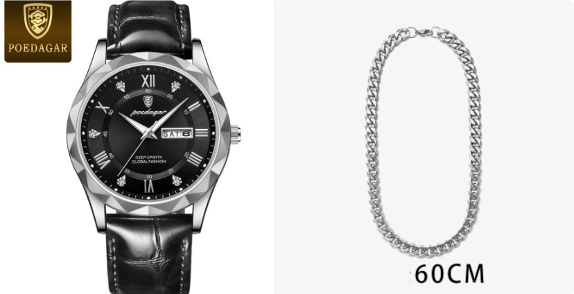 Men's Oversized Leather Watch | 47mm Big Face Chronograph Style | Luxury Quartz