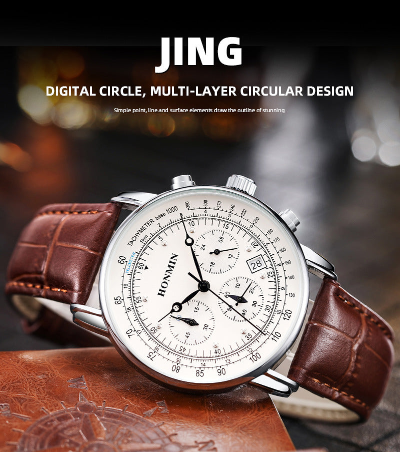 Men’s Business Quartz Watch with Stainless Steel Case (Black/White)