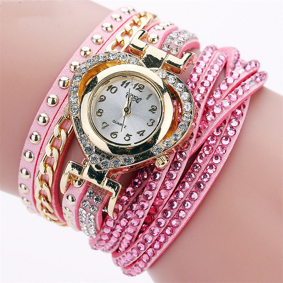 Bohemian Wrap Bracelet Watch: 25mm Round Dial | 40cm Velvet Diamond Strap | Love Edition