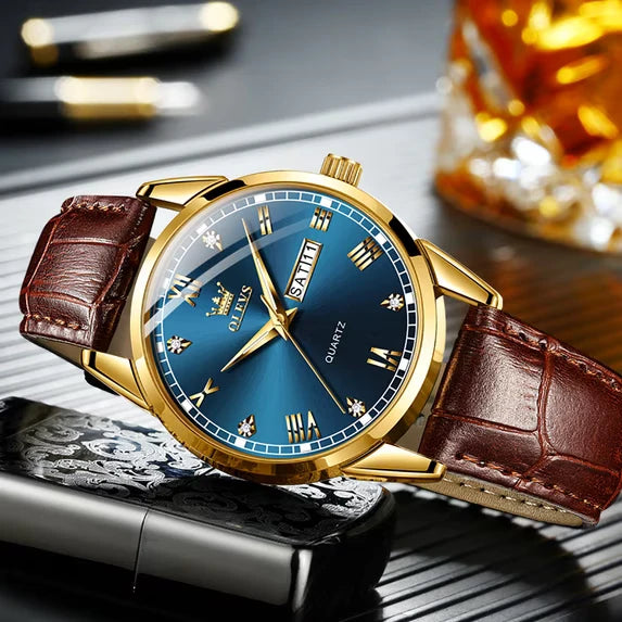 OLEVS Watches for Men Minimalist Ultra Thin Fashion Casual Analog Quartz Date Watch Waterproof Slim Simple Big Face Dress Mens Wrist Watches with Retro Leather Band for Men Reloj para Hombre
