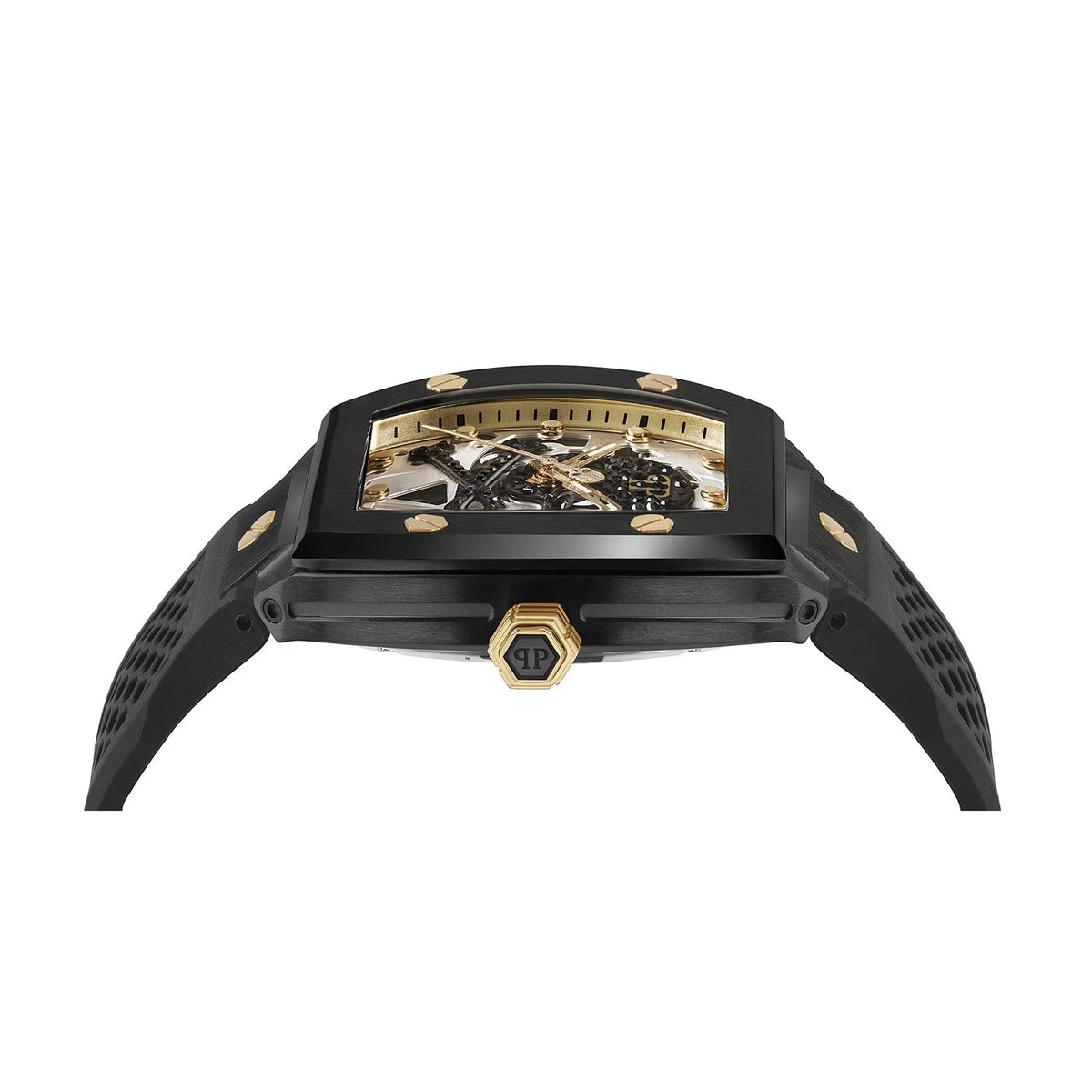 Philipp Plein $keleton Crystal Automatic Black Silicone Watch, 44mm