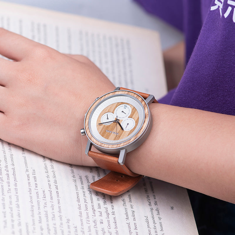 Men's 44.3mm Wood & Steel Chronograph Watch | Miyota Movement