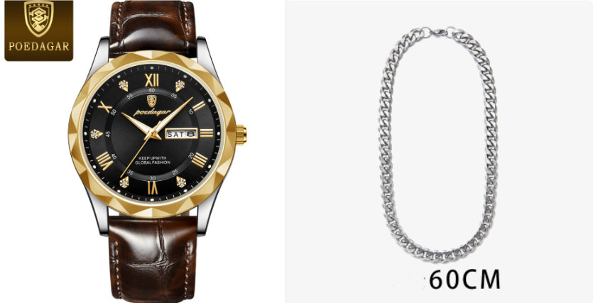 Men's Oversized Leather Watch | 47mm Big Face Chronograph Style | Luxury Quartz