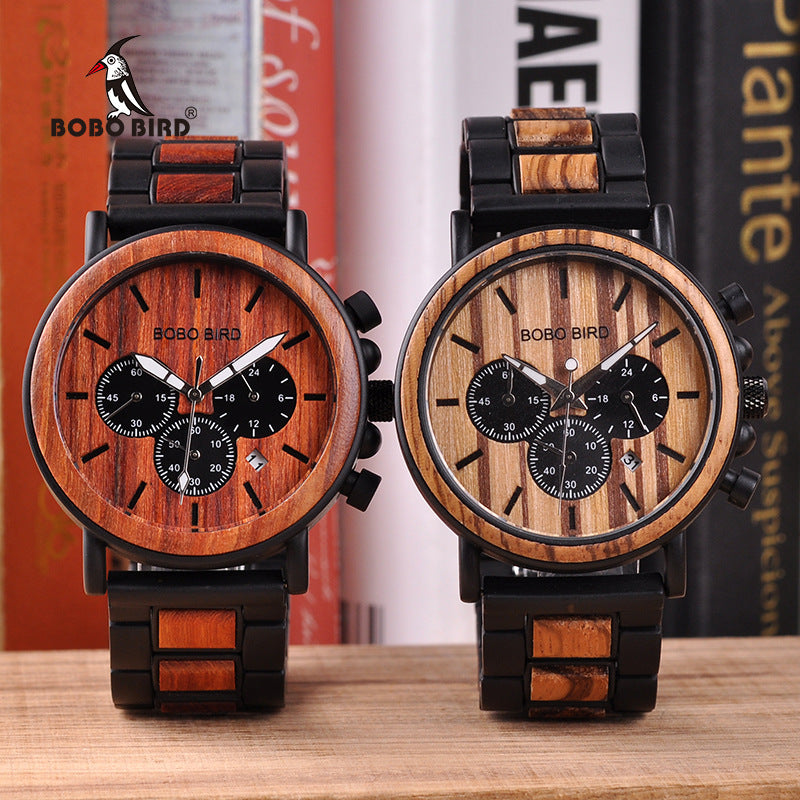 Men's BOBO BIRD 44mm Wooden Chronograph Watch | Natural Wood