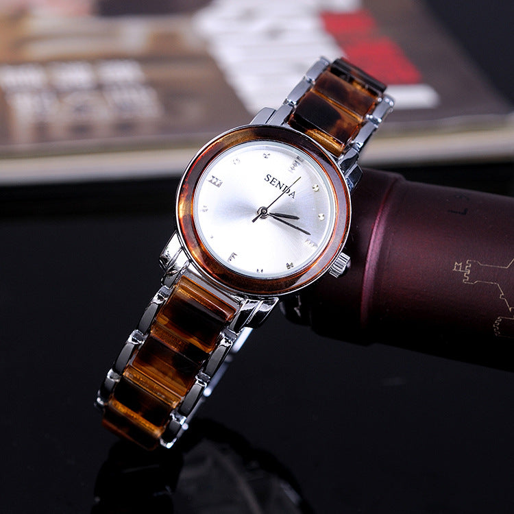 Slim Ceramic-Look Bracelet Watch: 26mm Petite Dial | Glossy Articulated Links | Jewelry Clasp
