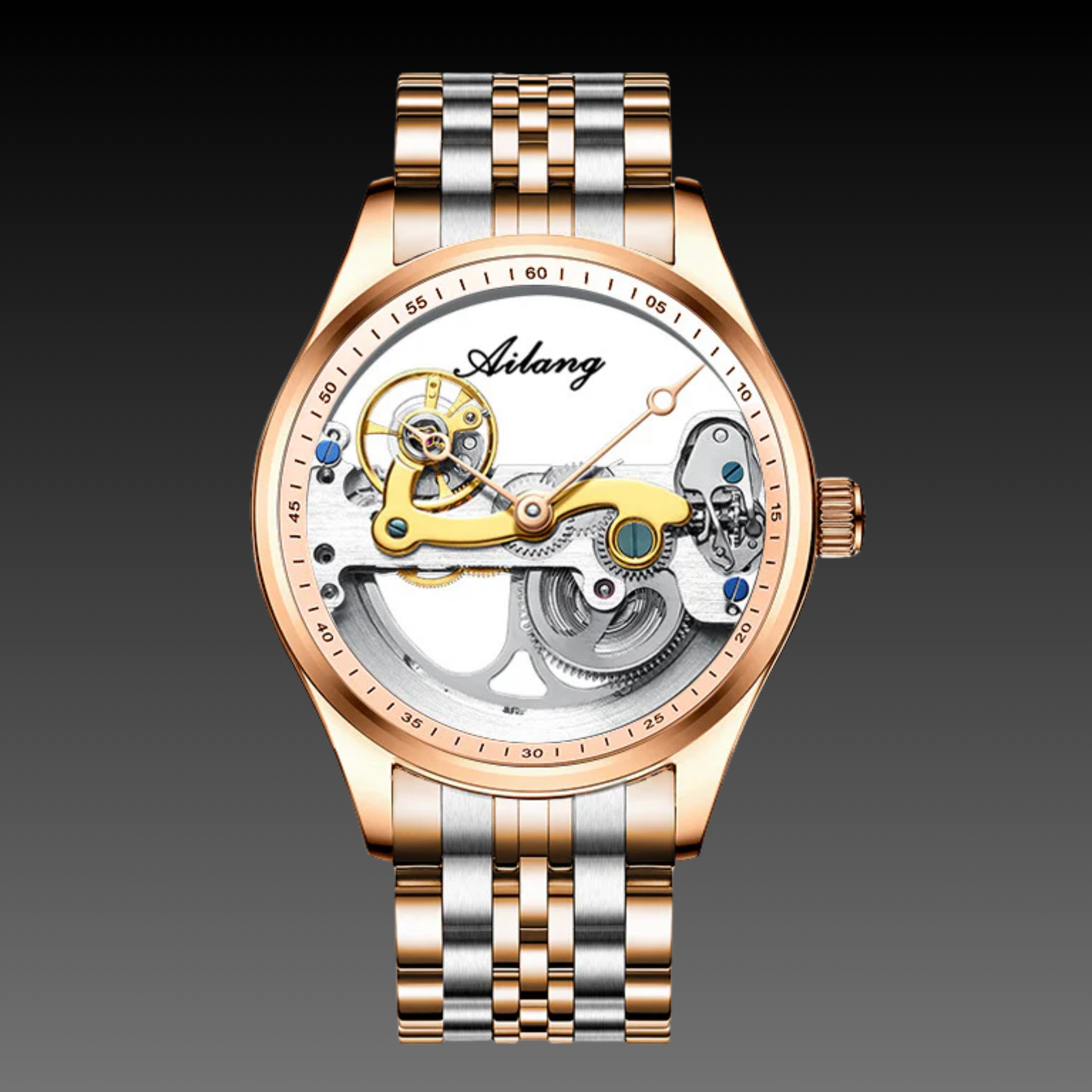 Men's 43mm Round Skeleton Watch | Stainless Steel Automatic Mechanical | Silicone Sport Strap