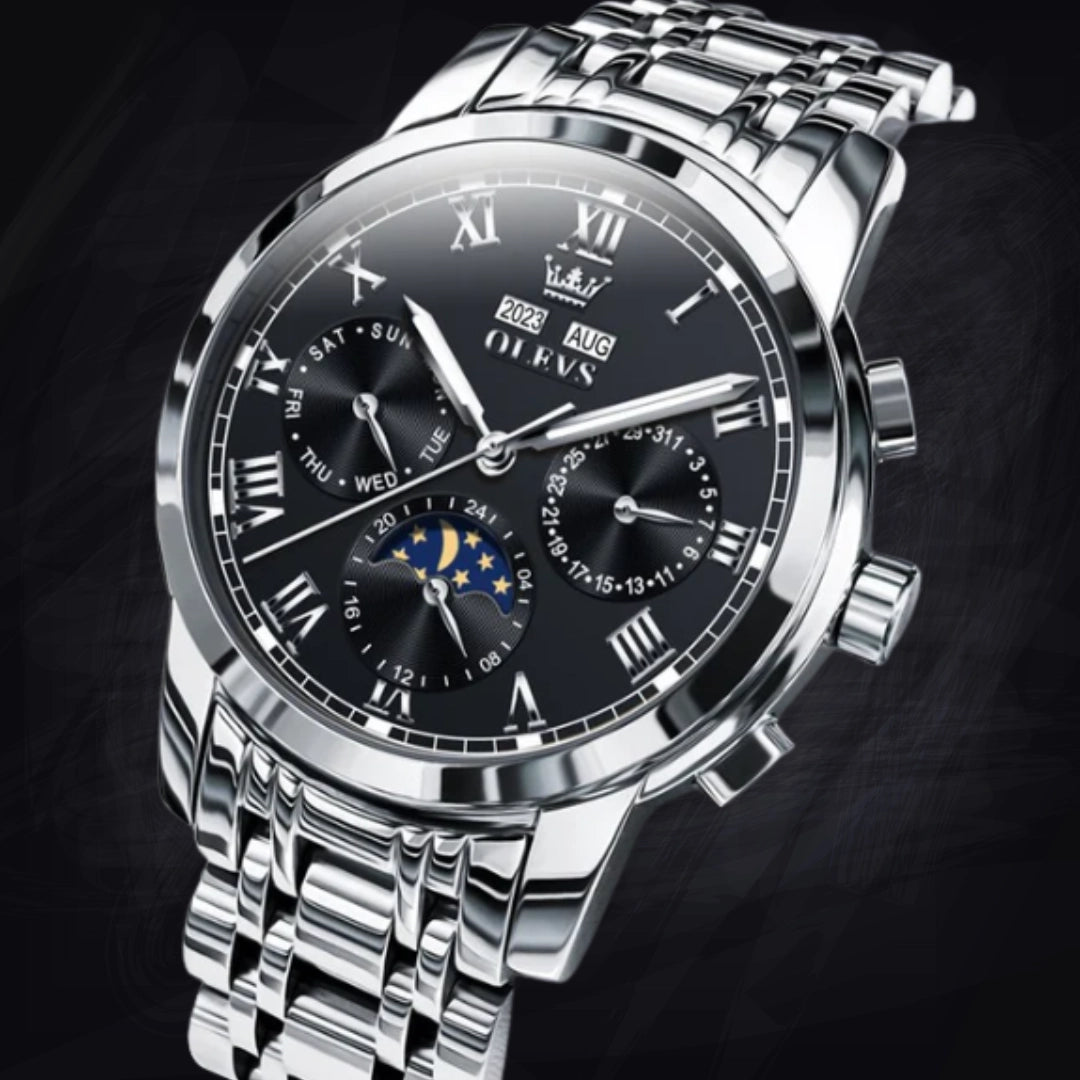 Men's Moon Phase Automatic Watch – 42mm Open Heart Dial with 11mm Slim Steel Case
