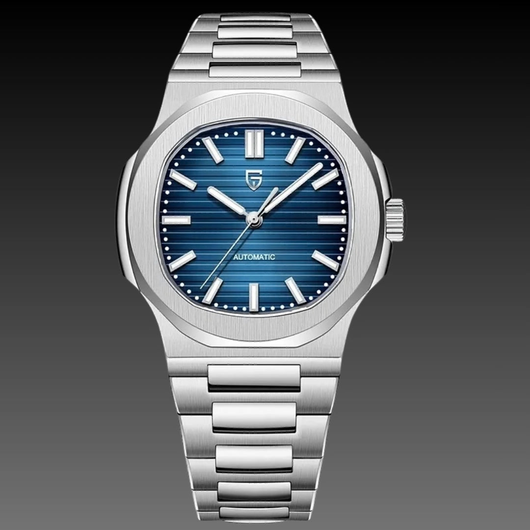 Men's Stainless Steel Automatic Mechanical Waterproof Barrel-shaped Wristwatch