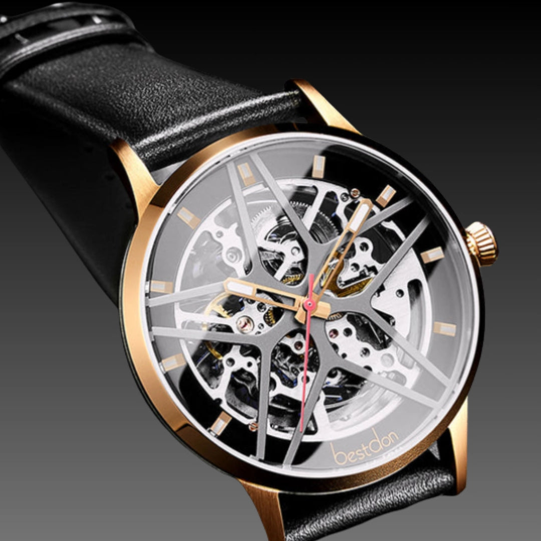 Men's Double-Sided Skeleton Watch – 41mm Automatic Mechanical Stainless Steel