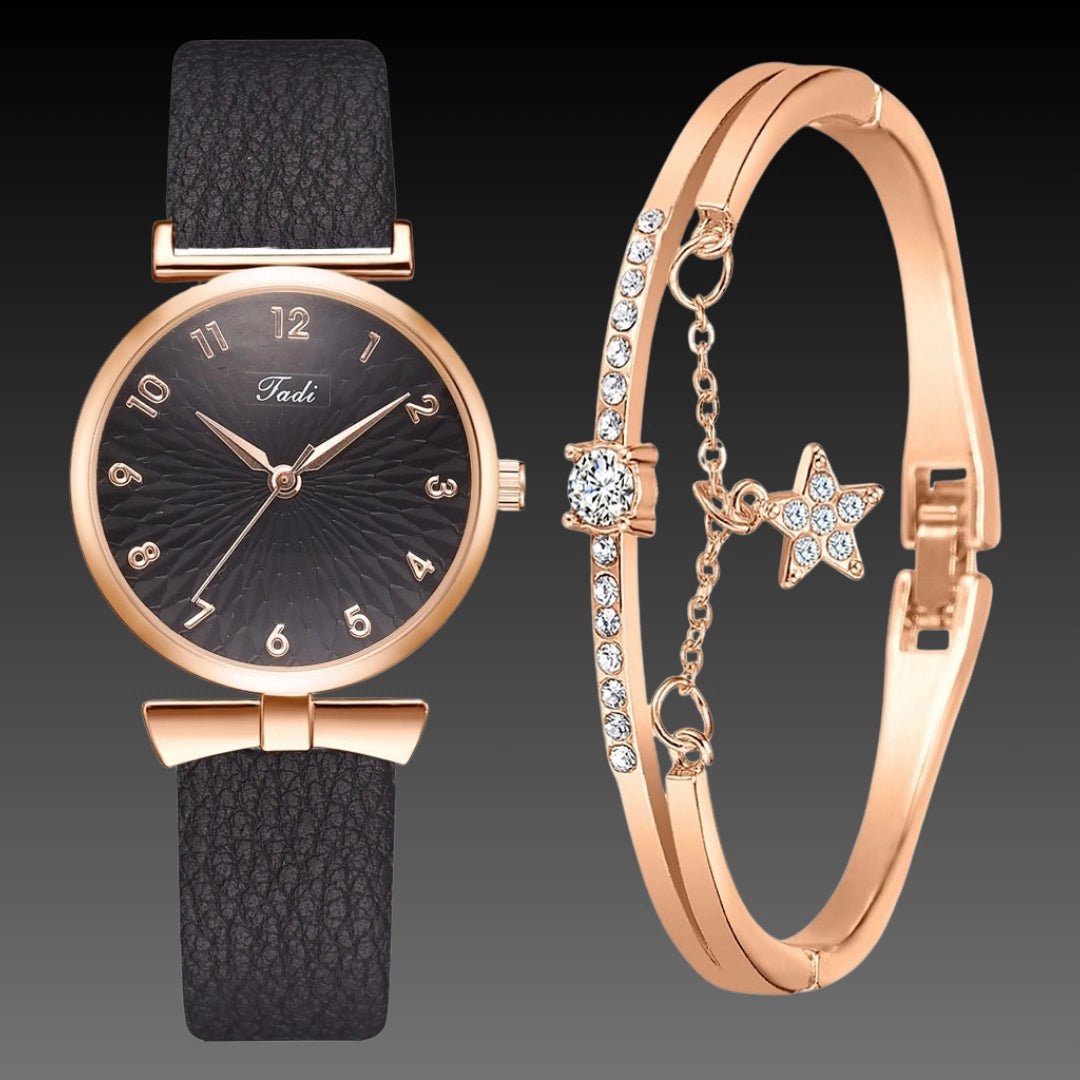 Ladies Bowknot Bracelet Watch Set – Elegant Quartz Timepiece with Matching Rhinestone Jewelry
