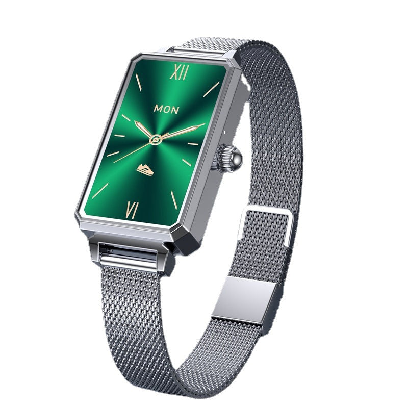 Luxury Bangle Smartwatch: 1" Petite Screen | Crystal Accent Steel Bracelet | Fitness Tracker