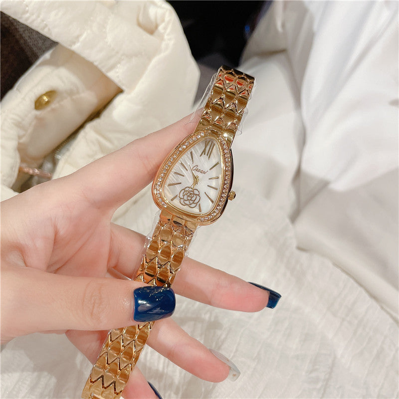 Women’s Oval Quartz Rhinestone Watch — Alloy Strap, 26mm Dial, 10m Waterproof