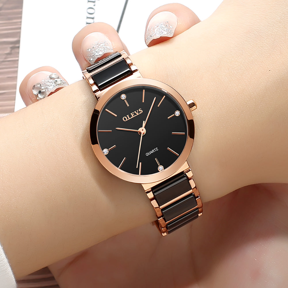 Ladies Rugged Ceramic Watch – Waterproof Fashion Timepiece with Stainless Steel Buckle & Ultra-Slim Design