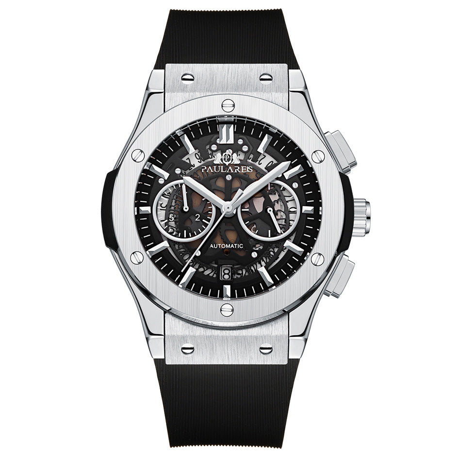 Multifunctional Rubber-Strap Quartz Stopwatch Mens Watch